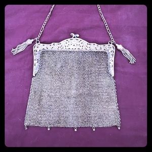 Antique, silver plated, chain mail purse